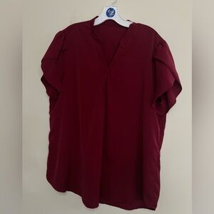 Women's V-Neck Short Sleeve Blouse - Burgundy~ Size X-Large ~ Business